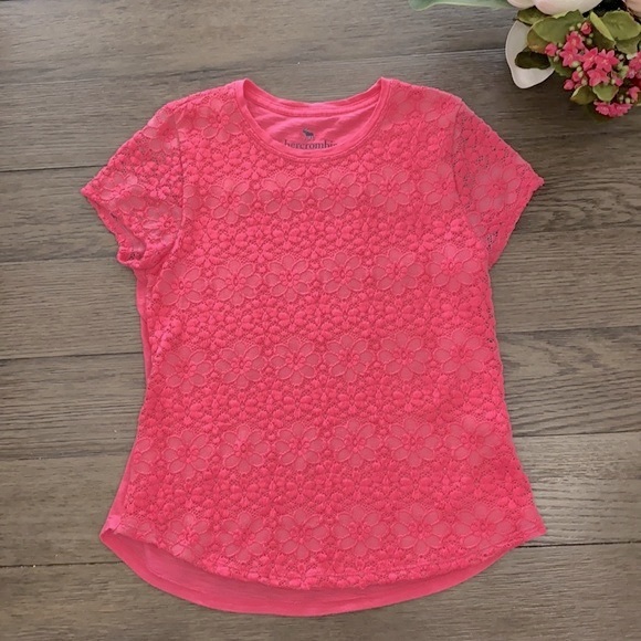 Girls lace front pink tee from Abercrombie Kids - Picture 2 of 7